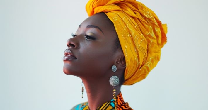 beautiful african female model wearing traditional dress with ge
